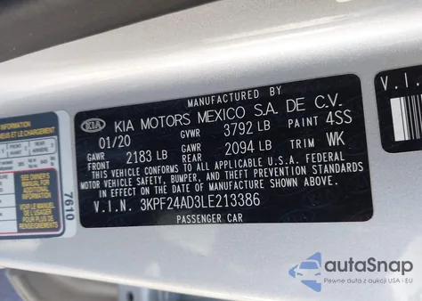 2020 Kia Forte Lxs из США, поврежденный, VIN 3KPF24AD3LE213386